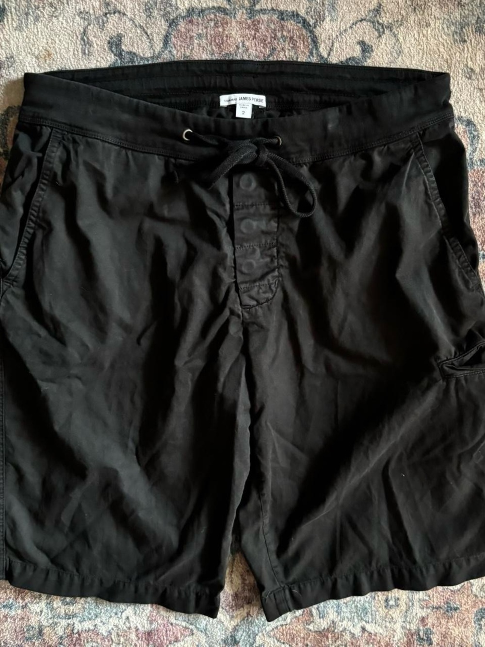 Standard James Perse Mens Cargo Drawstring Black Shorts Size 2 Medium